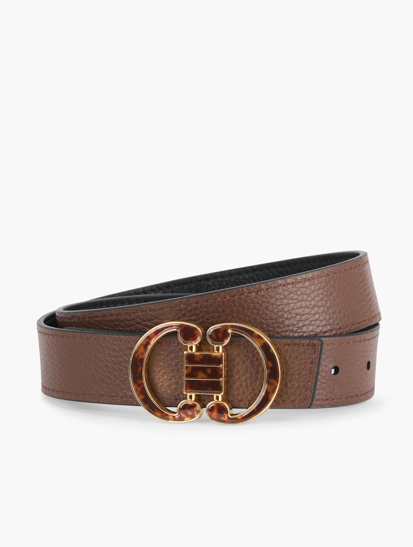 Tortoiseshell Buckle Reversible Leather Belt