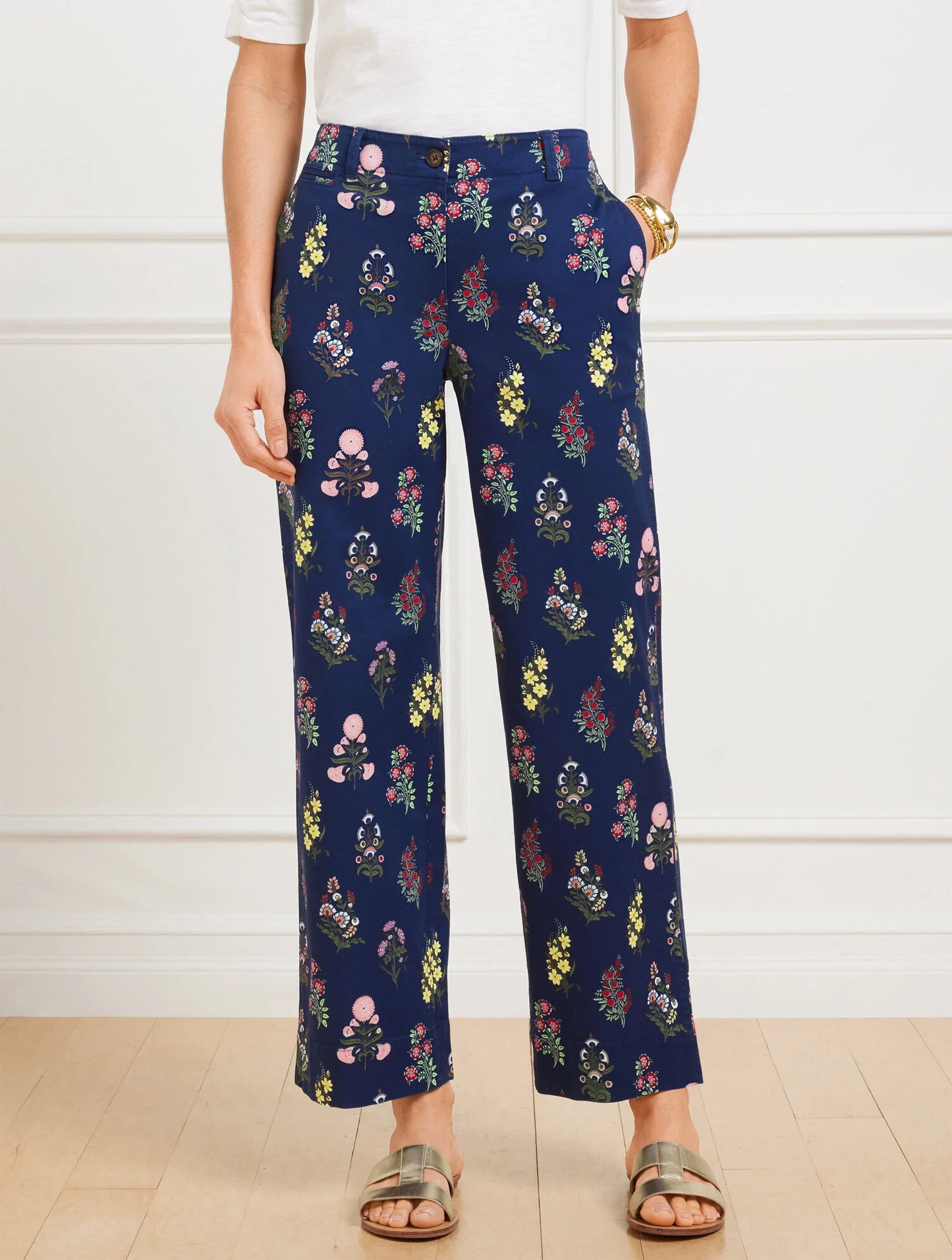 Wide Ankle Twill Pants - Floral Radiance