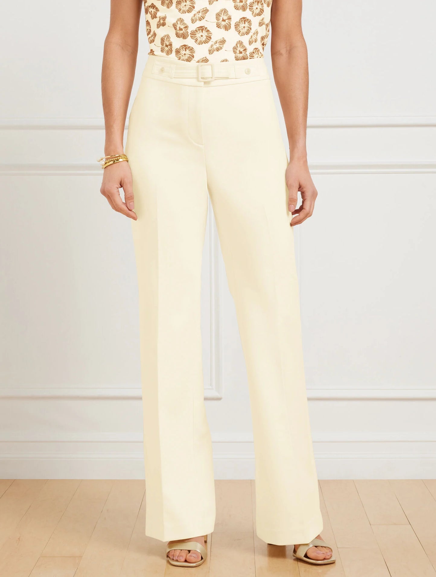 Flare Leg Belted Twill Pants