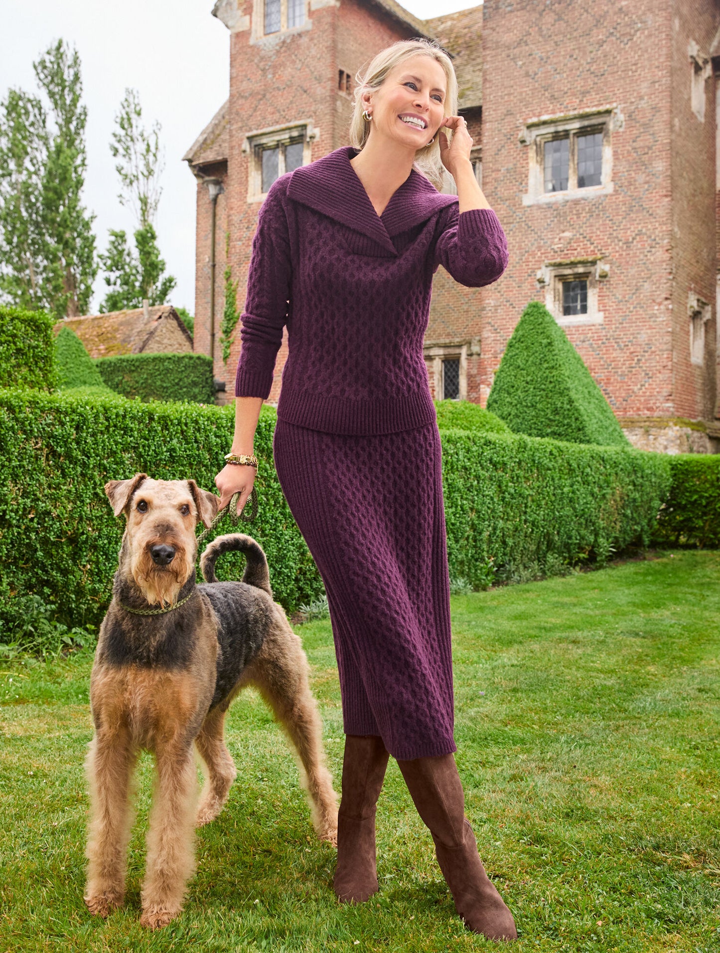 Mixed Cable Knit Midi Skirt