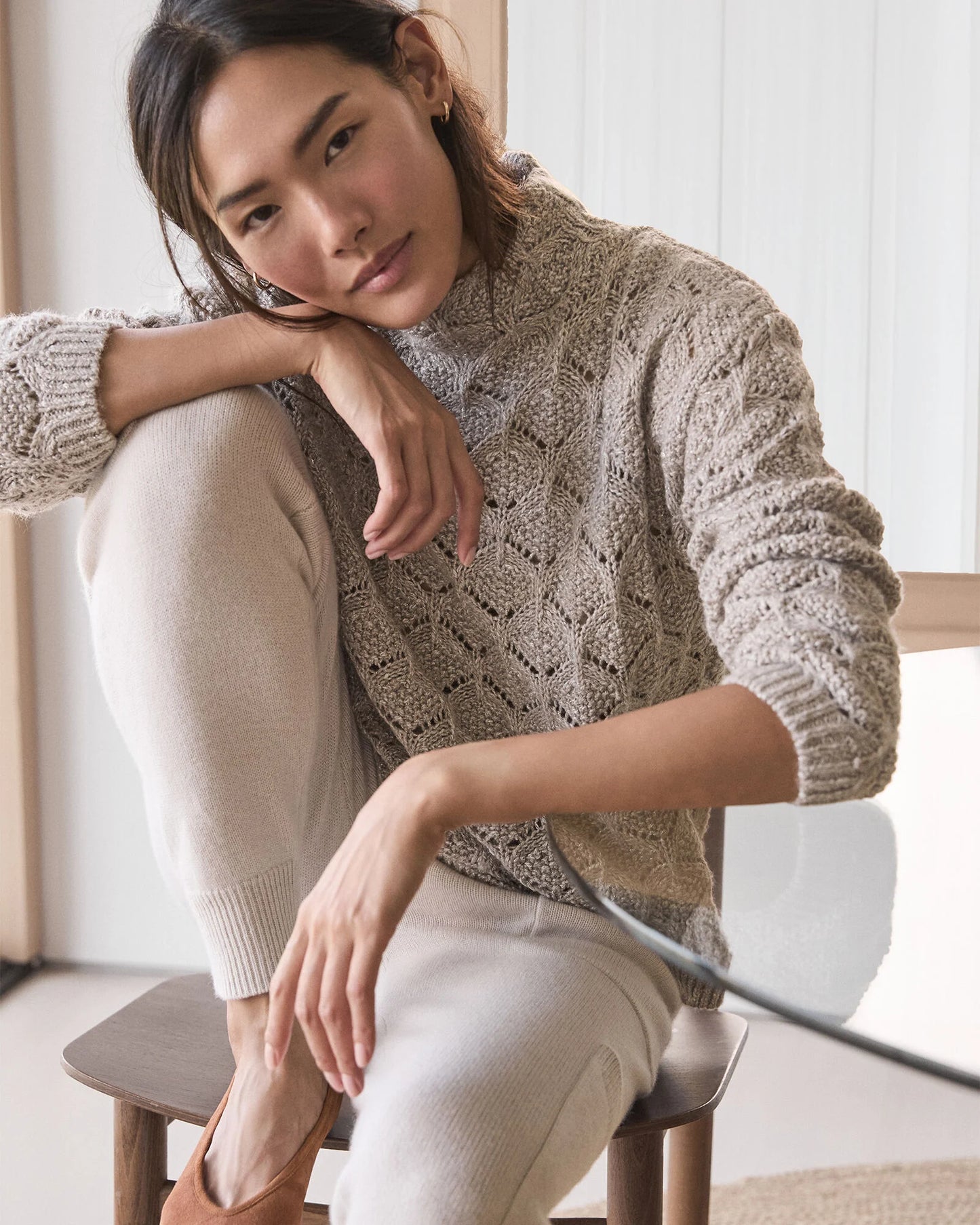 Lurex Blend Pointelle Crewneck Sweater