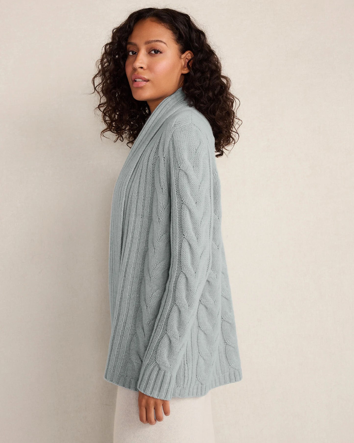 Cashmere Cable Open Front Cardigan
