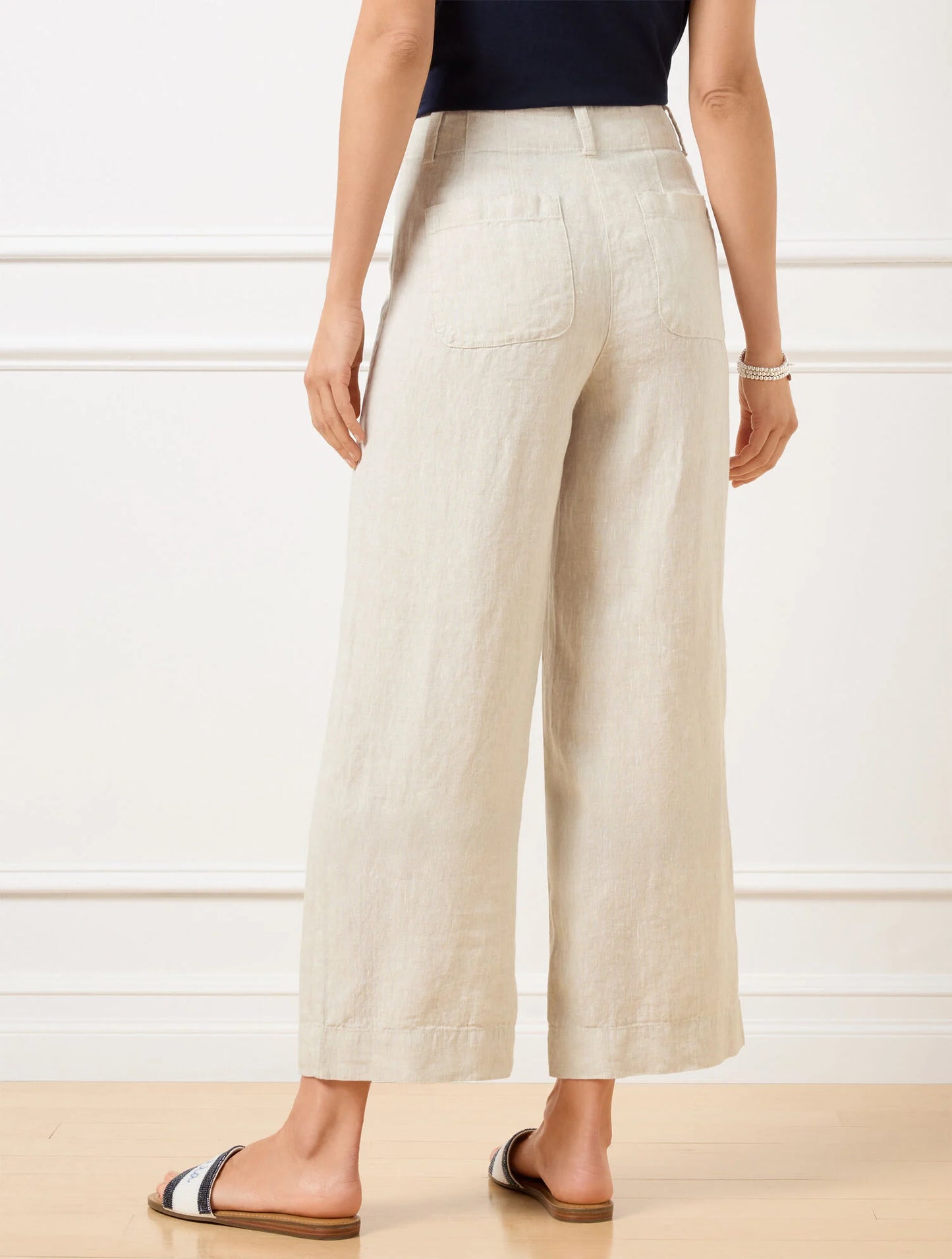 Wide Crop Patch Pocket Washed Linen Pants