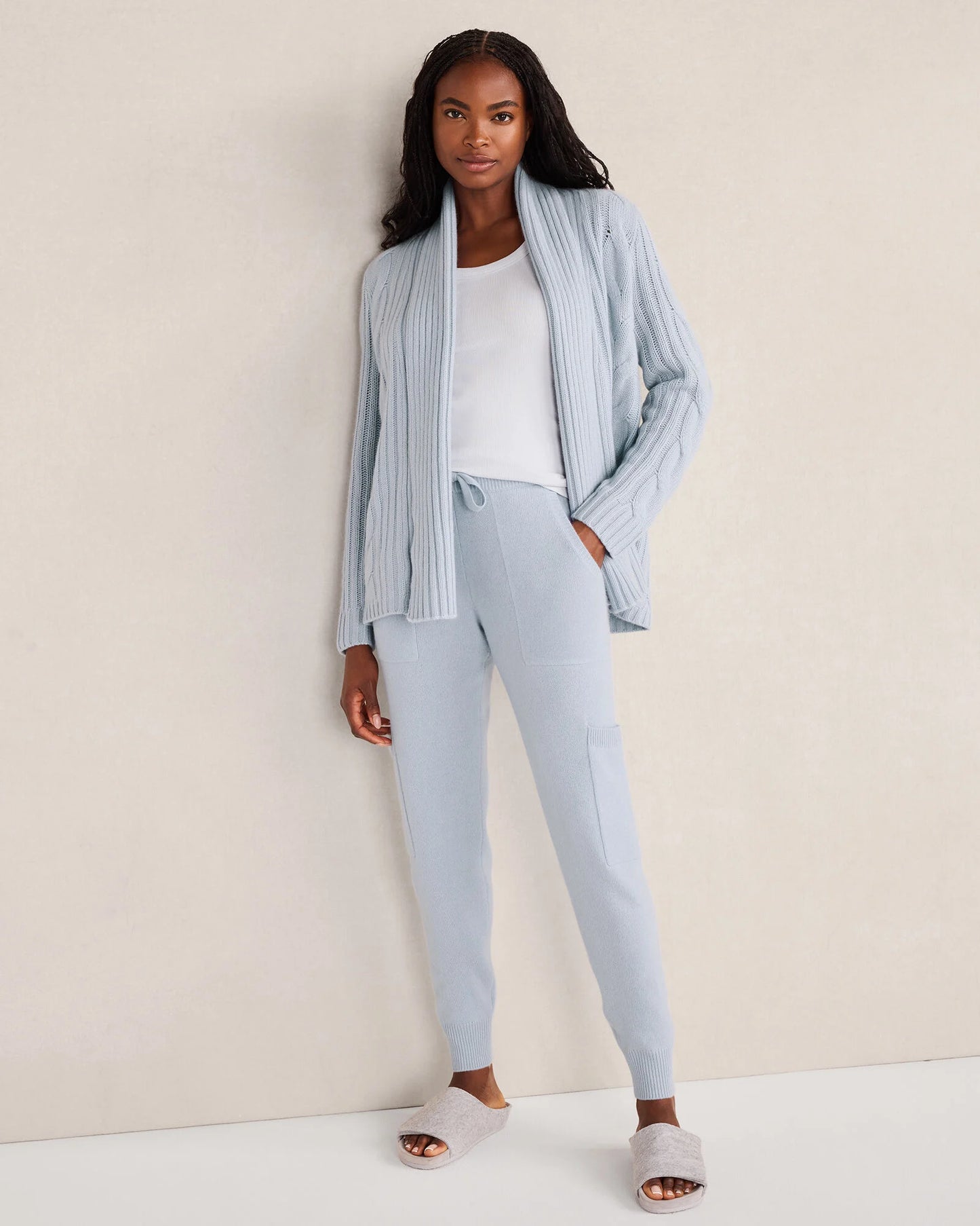 Cashmere Cable Open Front Cardigan