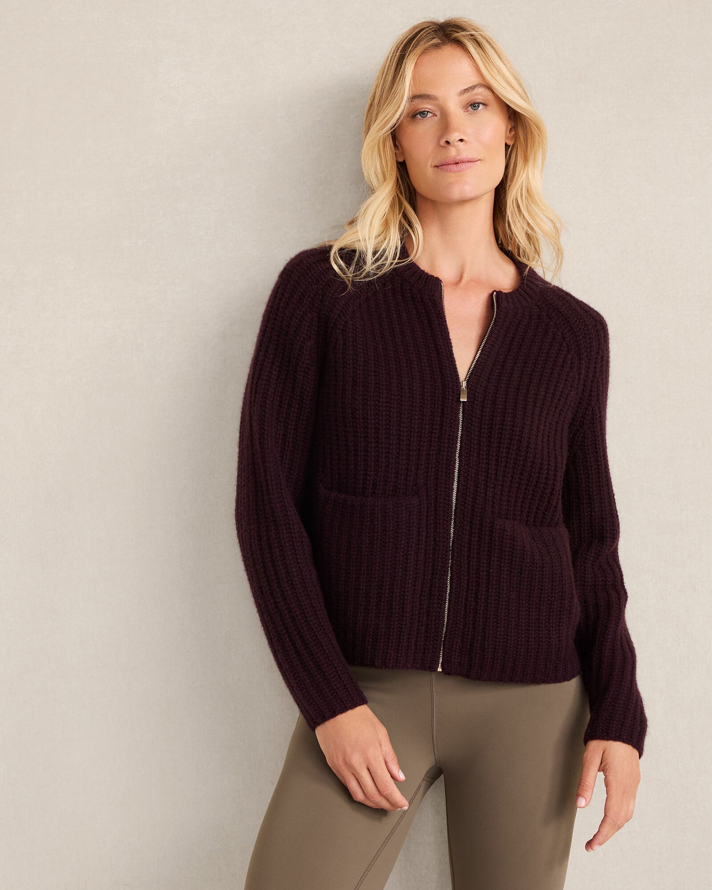 Cashmere Zip Front Bomber Jacket