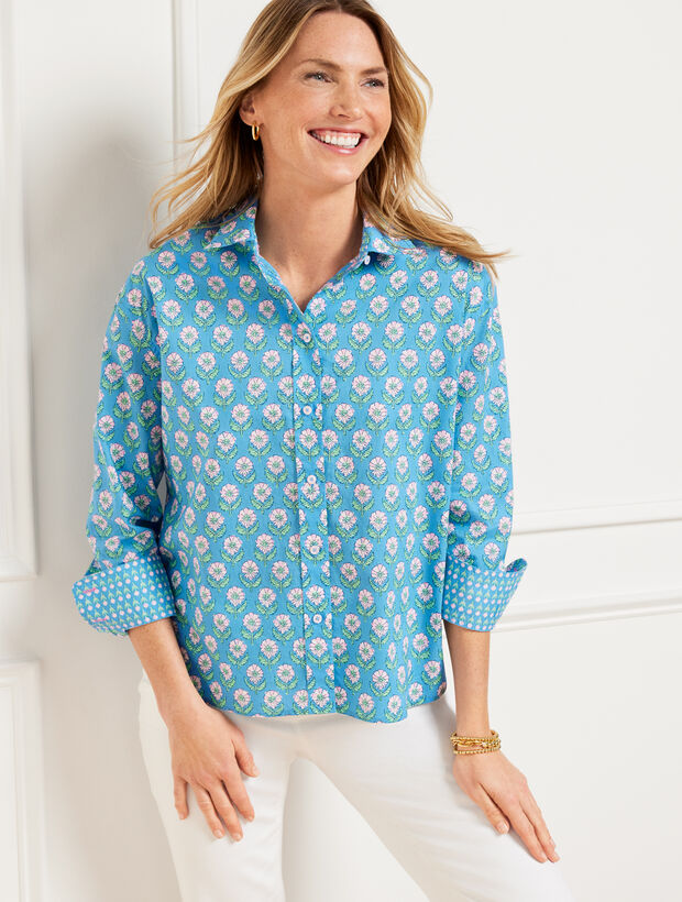 Poplin Short Shirt - Woodblock Bud