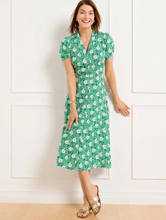 Puff Sleeve Shirtdress - Ditsy Vines