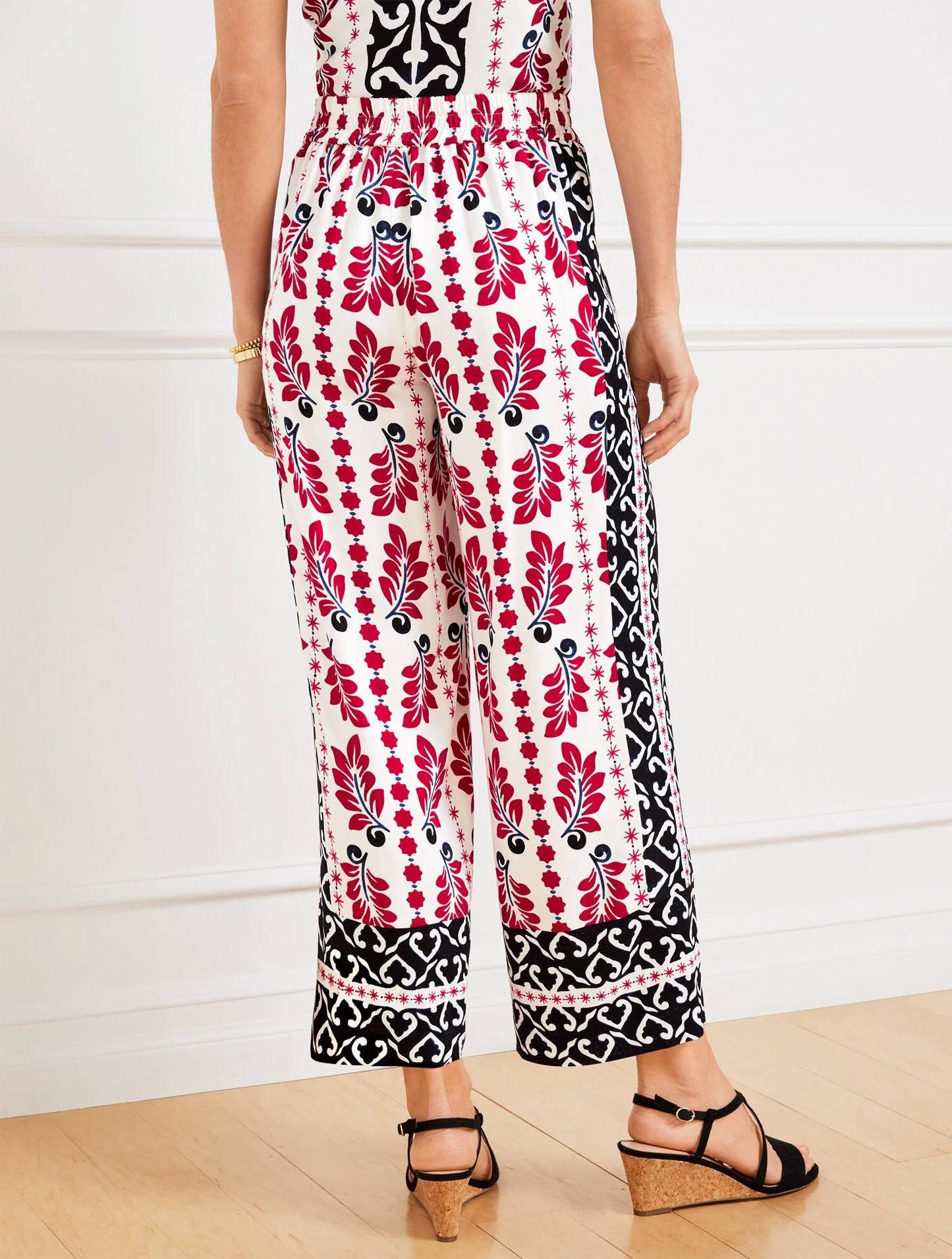 Wide Crop Pull-On Pants - Geometric Palm