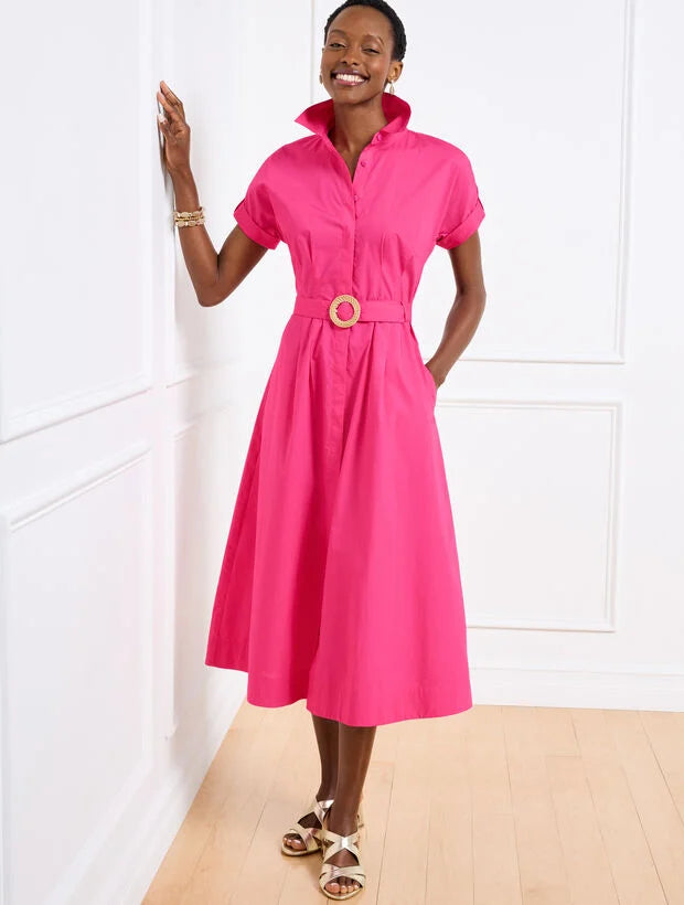 Raffia Buckle Poplin Shirtdress