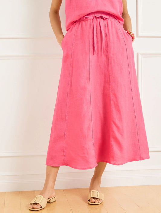 Linen Drawstring Midi Skirt