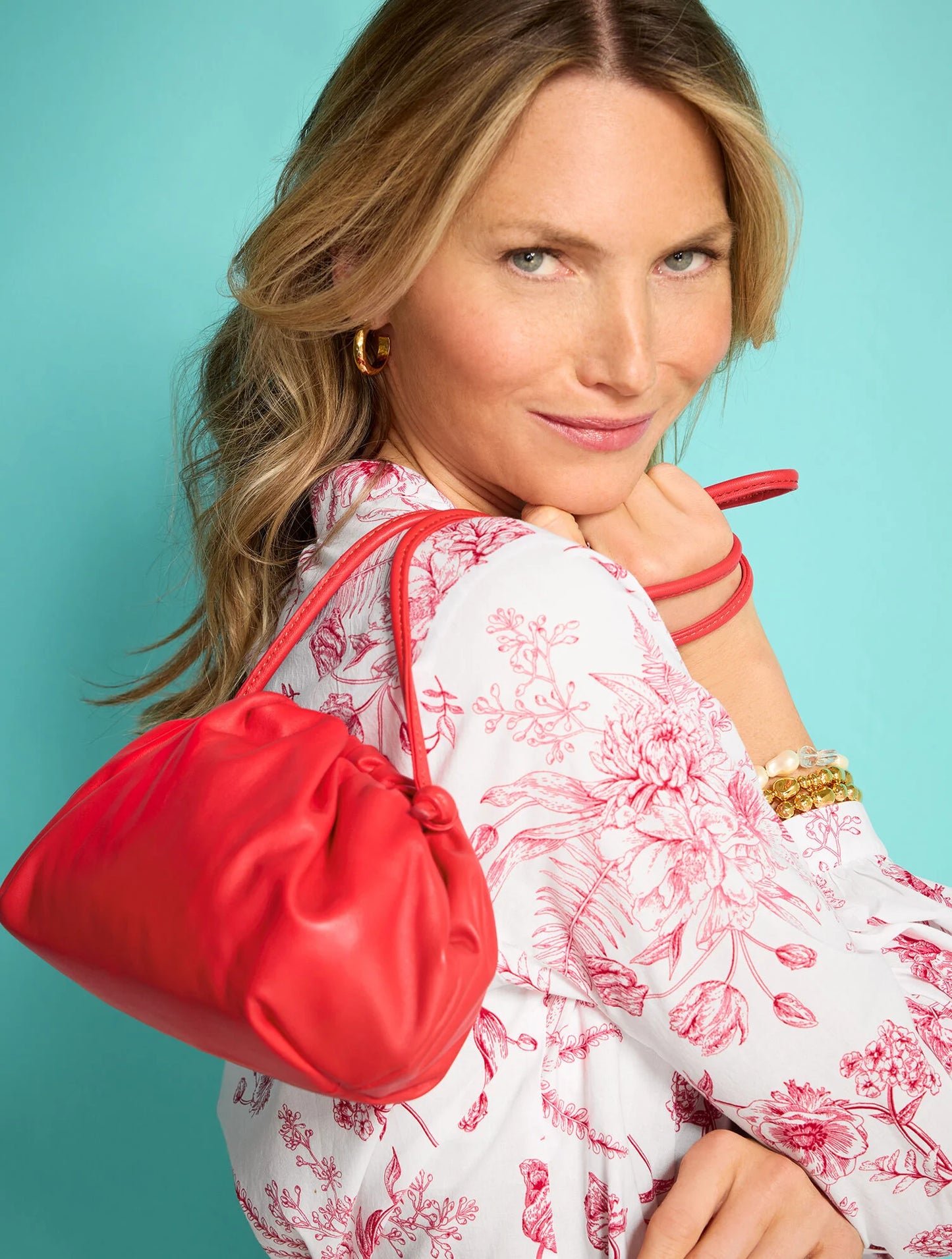 Band Collar Button Front Top - Petal Poetry