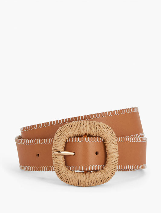 Raffia Buckle Leather Belt