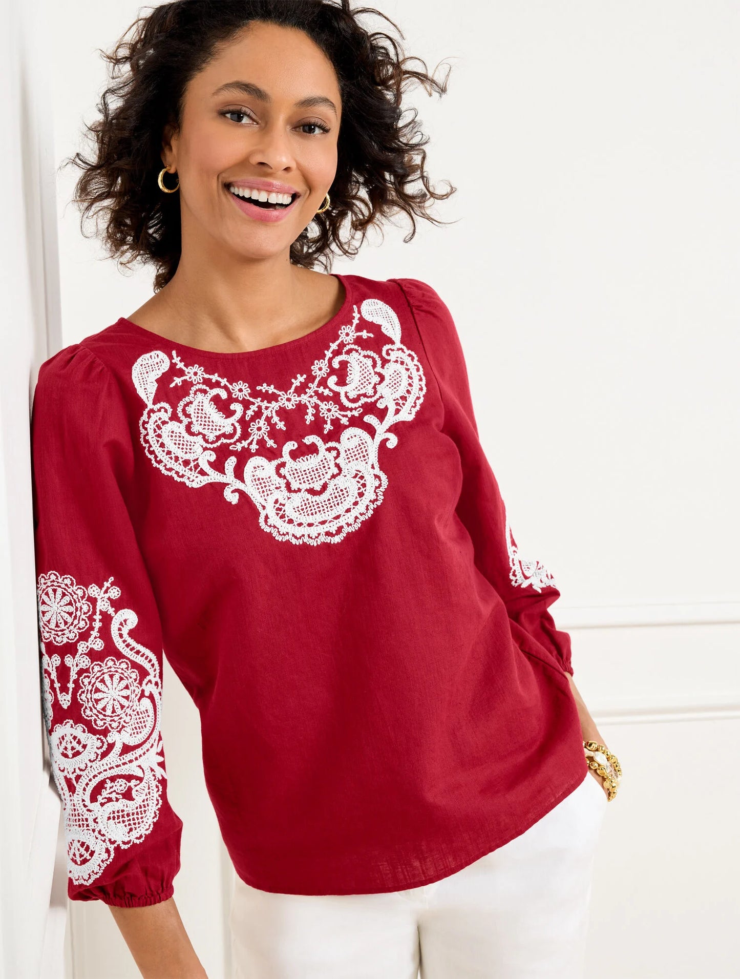 Embroidered Linen Cotton Top