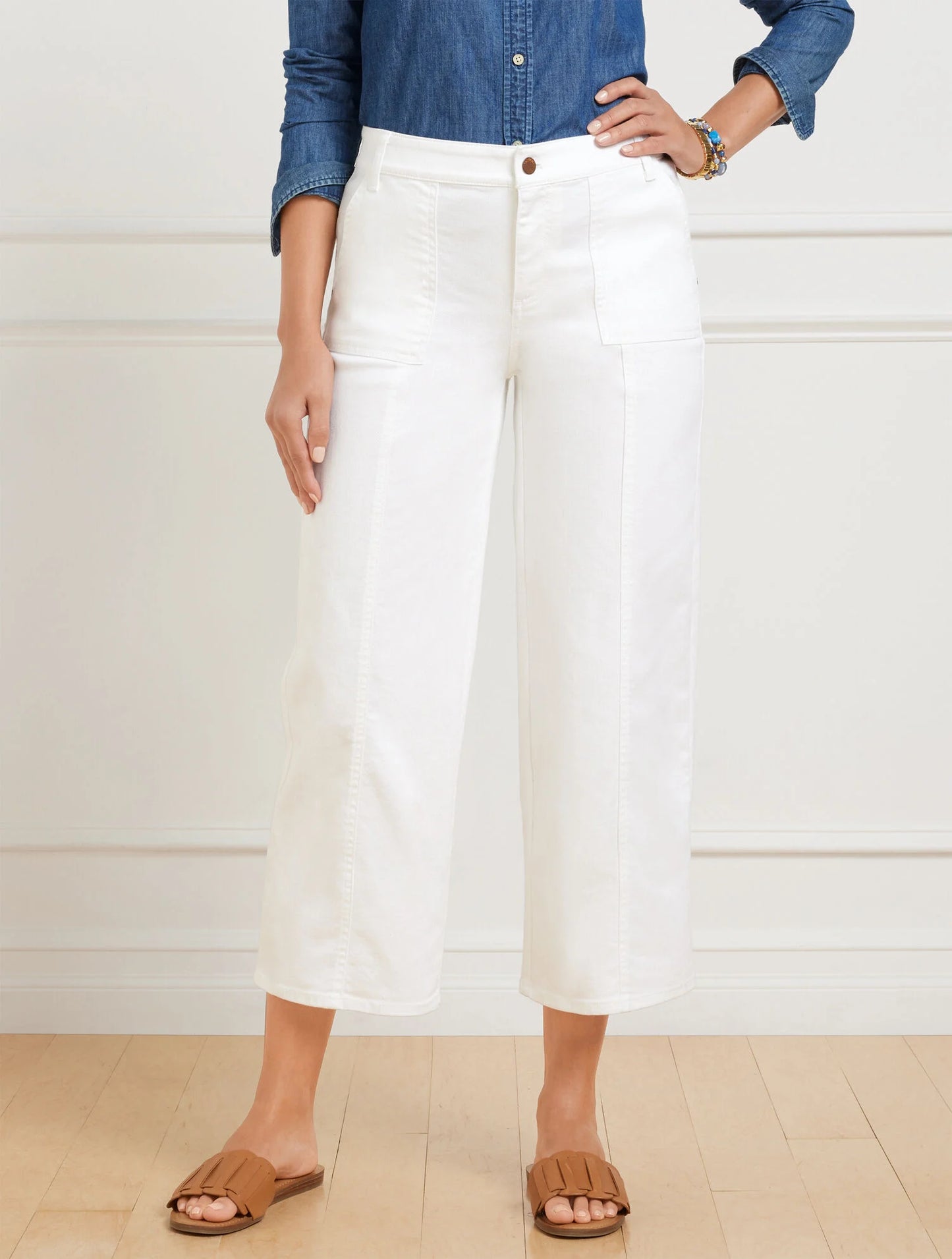 Wide Crop Jeans - White
