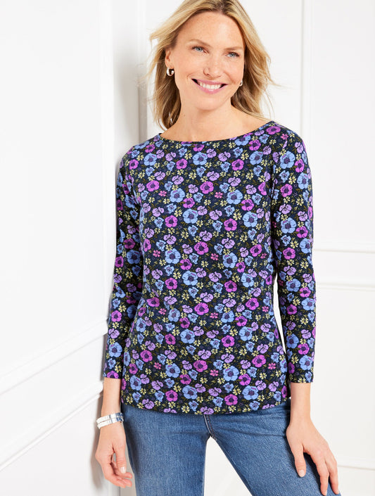 Bateau Neck Tee - Poppy Ditsy