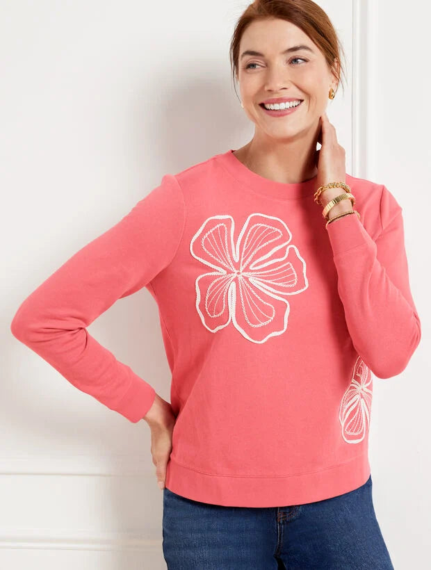 Embellished Flowers Crewneck Sweatshirt