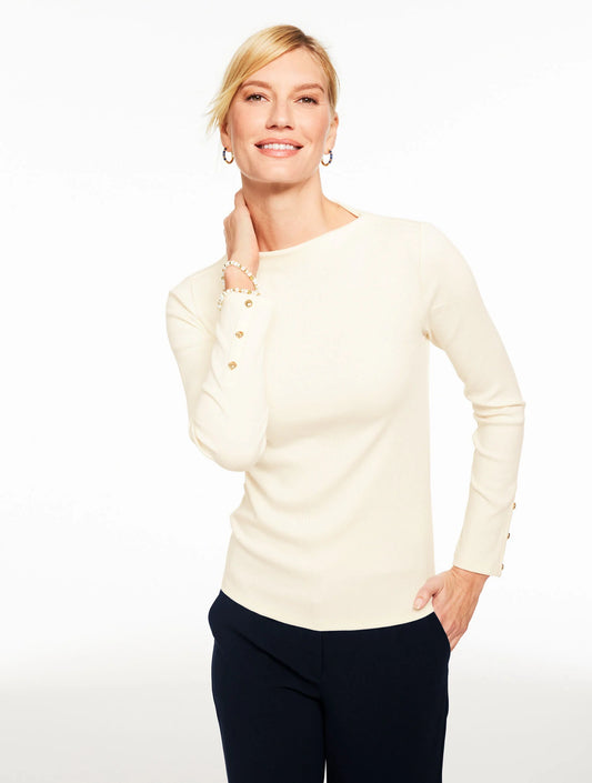 Ribbed Funnel Neck Pullover