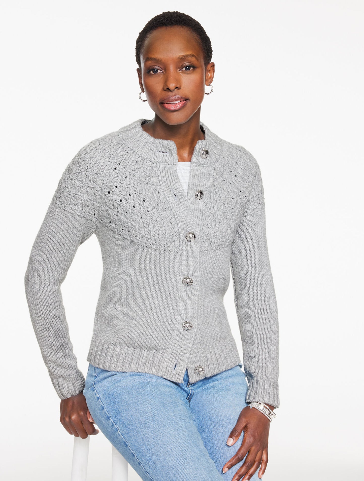 Pointelle Mockneck Cardigan