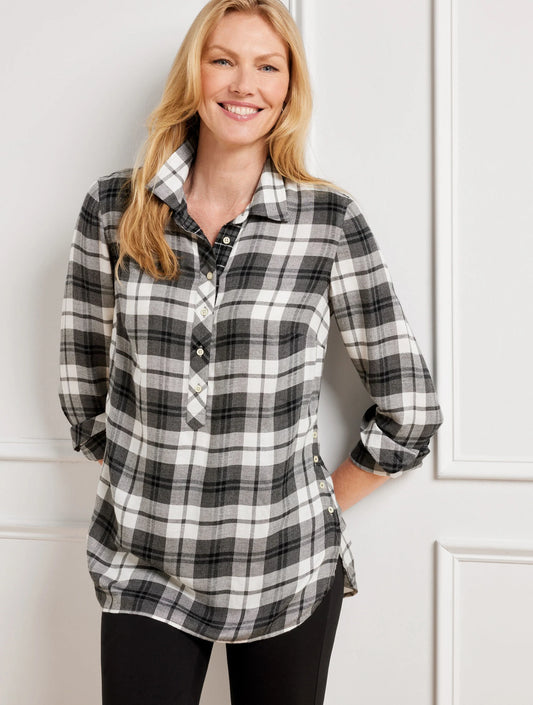 Button Detail Tunic - Gifting Plaid
