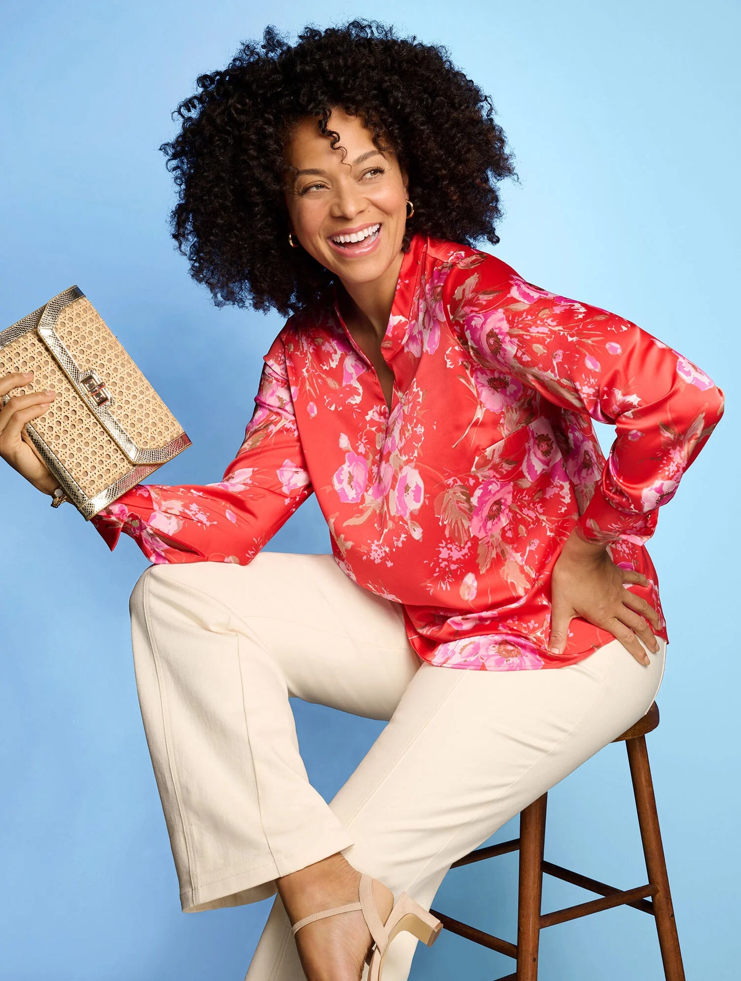 Soft Satin Charmeuse Top - Watercolor Bouquets