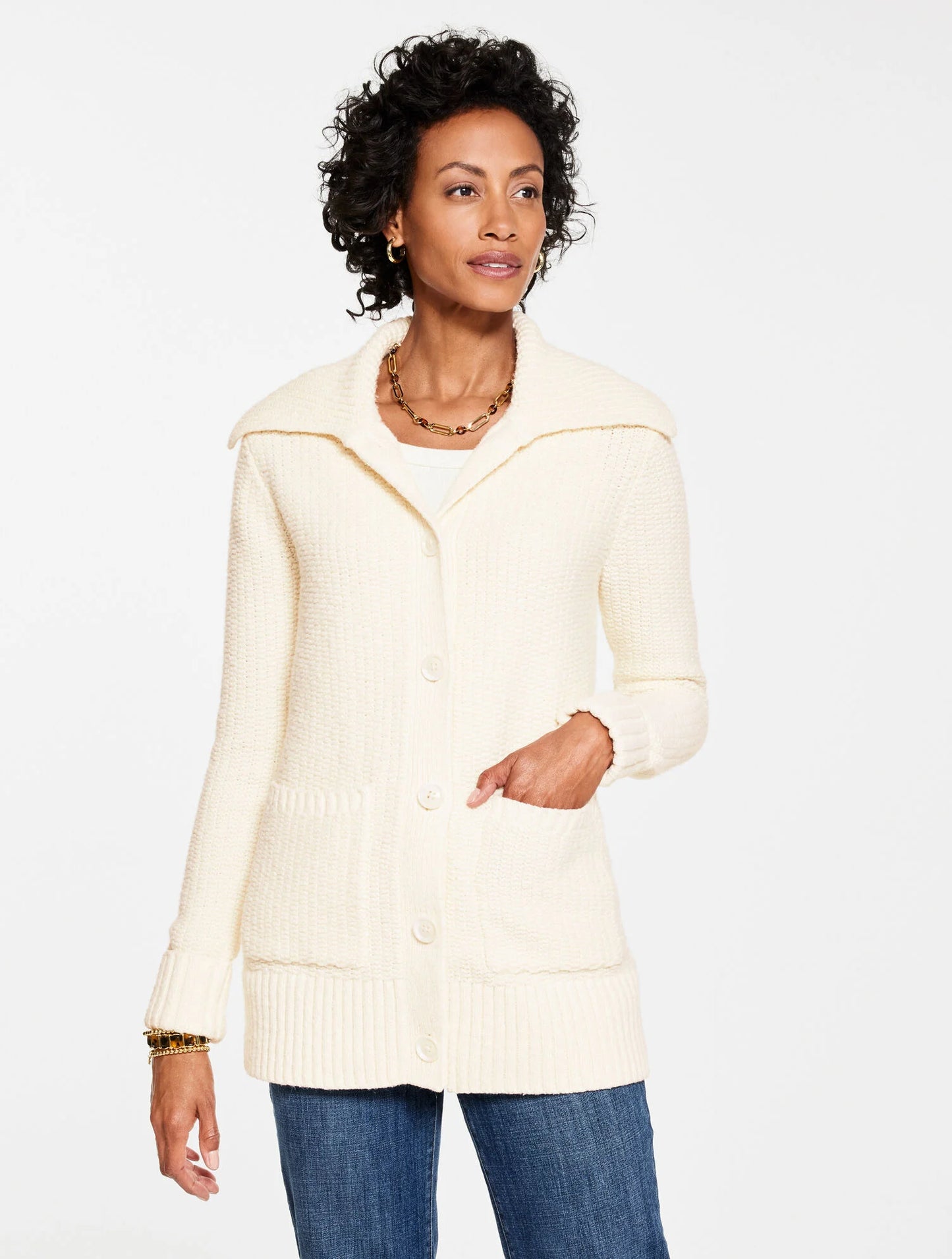 Textured Stitch Cardigan - Ivory