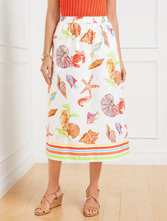 Modern Poplin Fit & Flare Midi Skirt - Underwater World