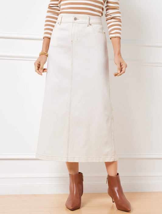 Denim Midi Skirt - Light Ecru