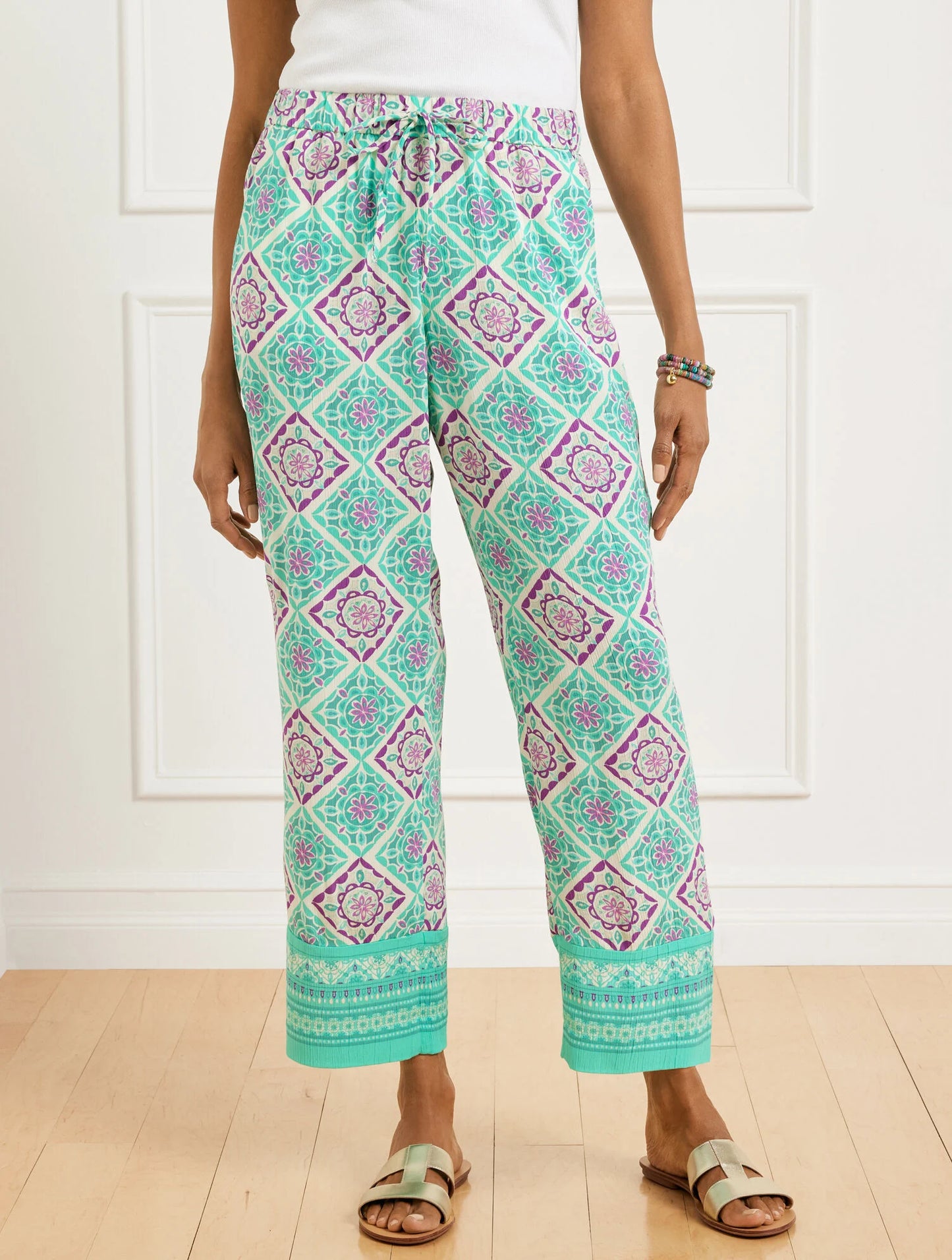 Straight Ankle Pull-On Pants - Monaco Tiles