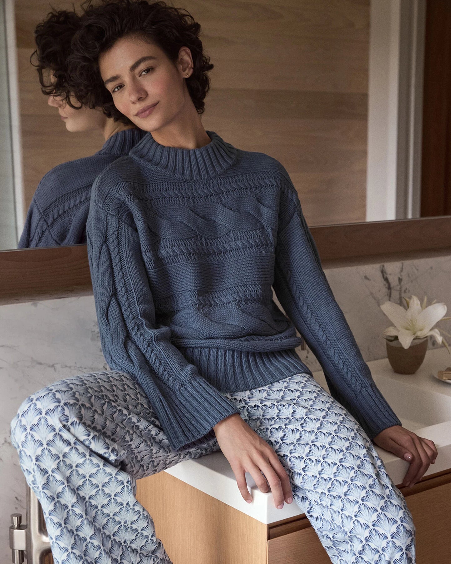 Cotton Blend Horizontal Cable Sweater