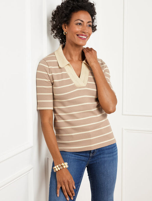 Crochet Trim Polo - Stripe