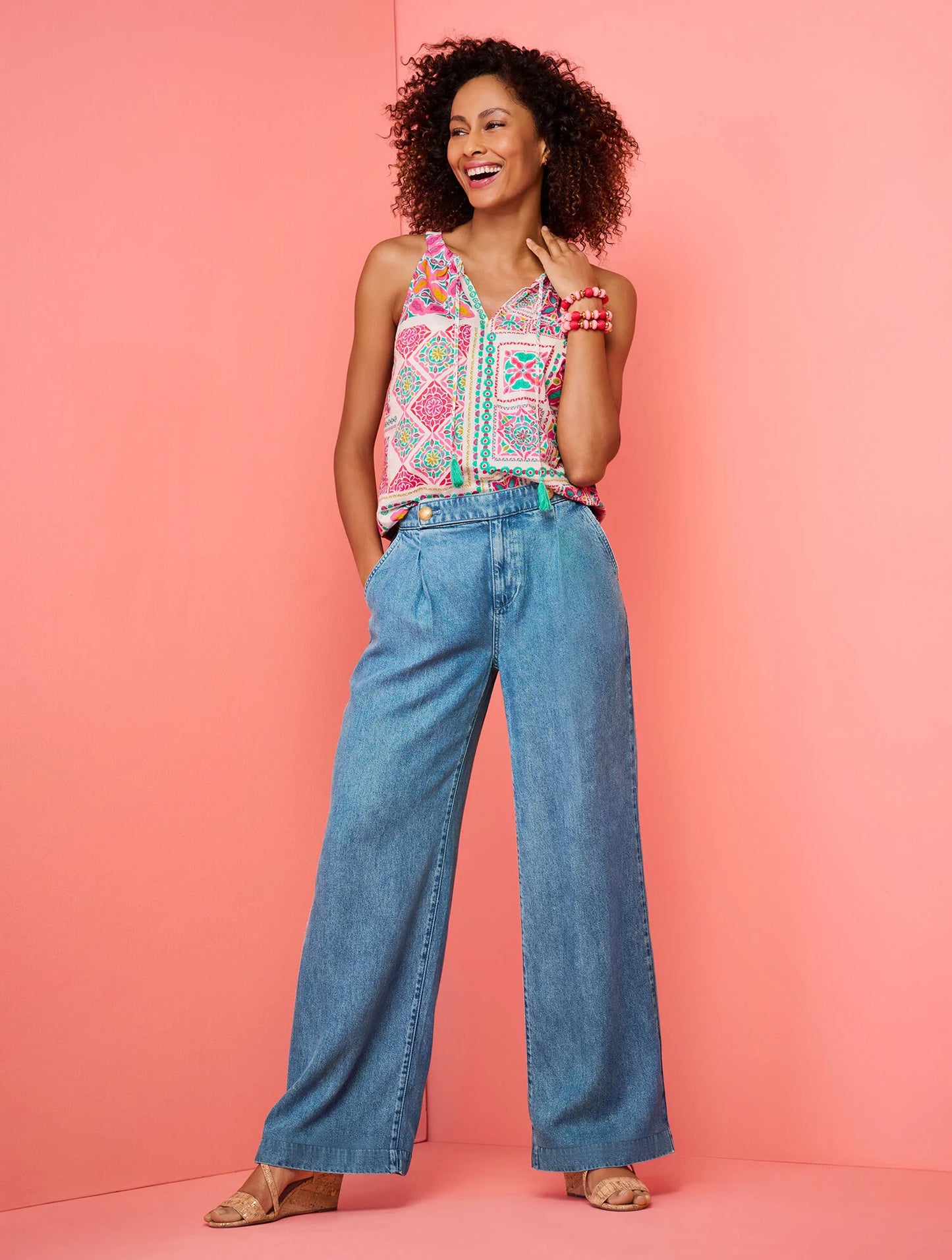 Tie Front Halter Top - Painterly Tiles