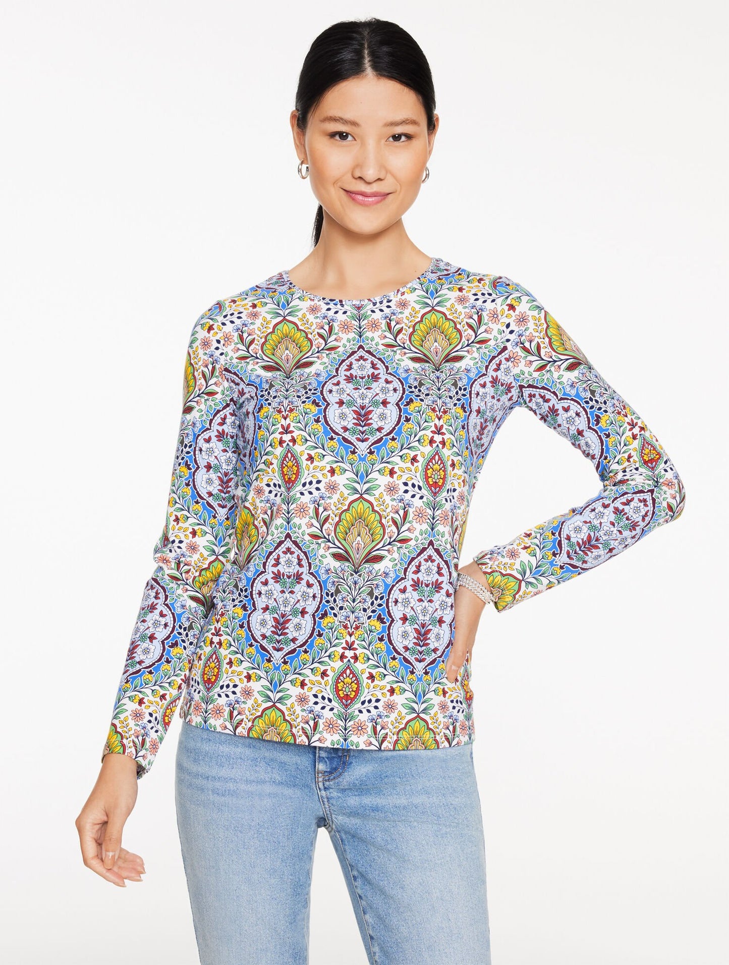 Long Sleeve Crewneck Tee - Botanical Medallion