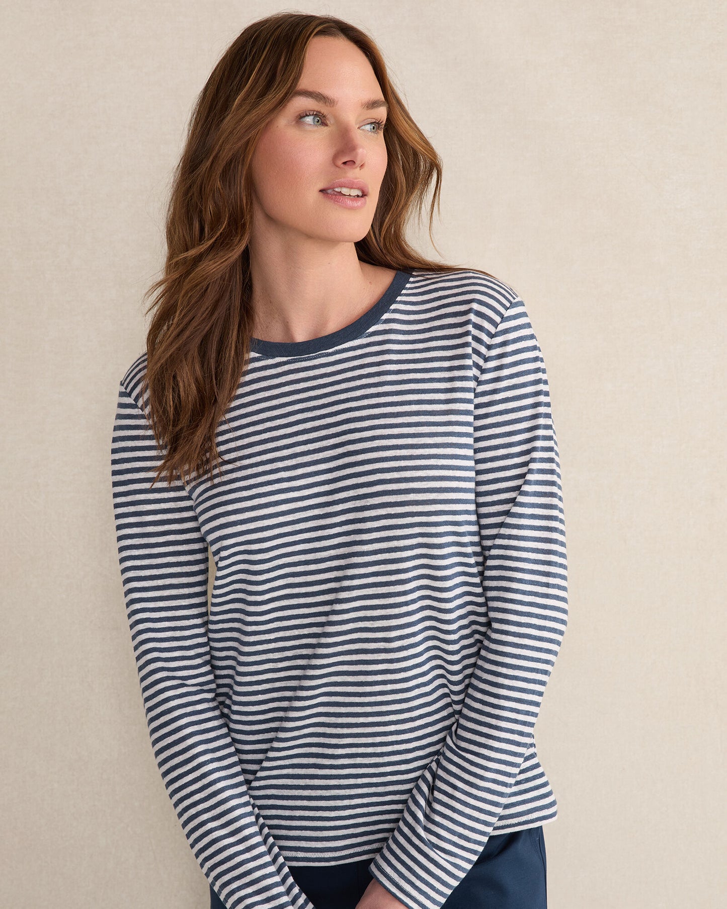 Linen Stripe Long Sleeve Crewneck Tee
