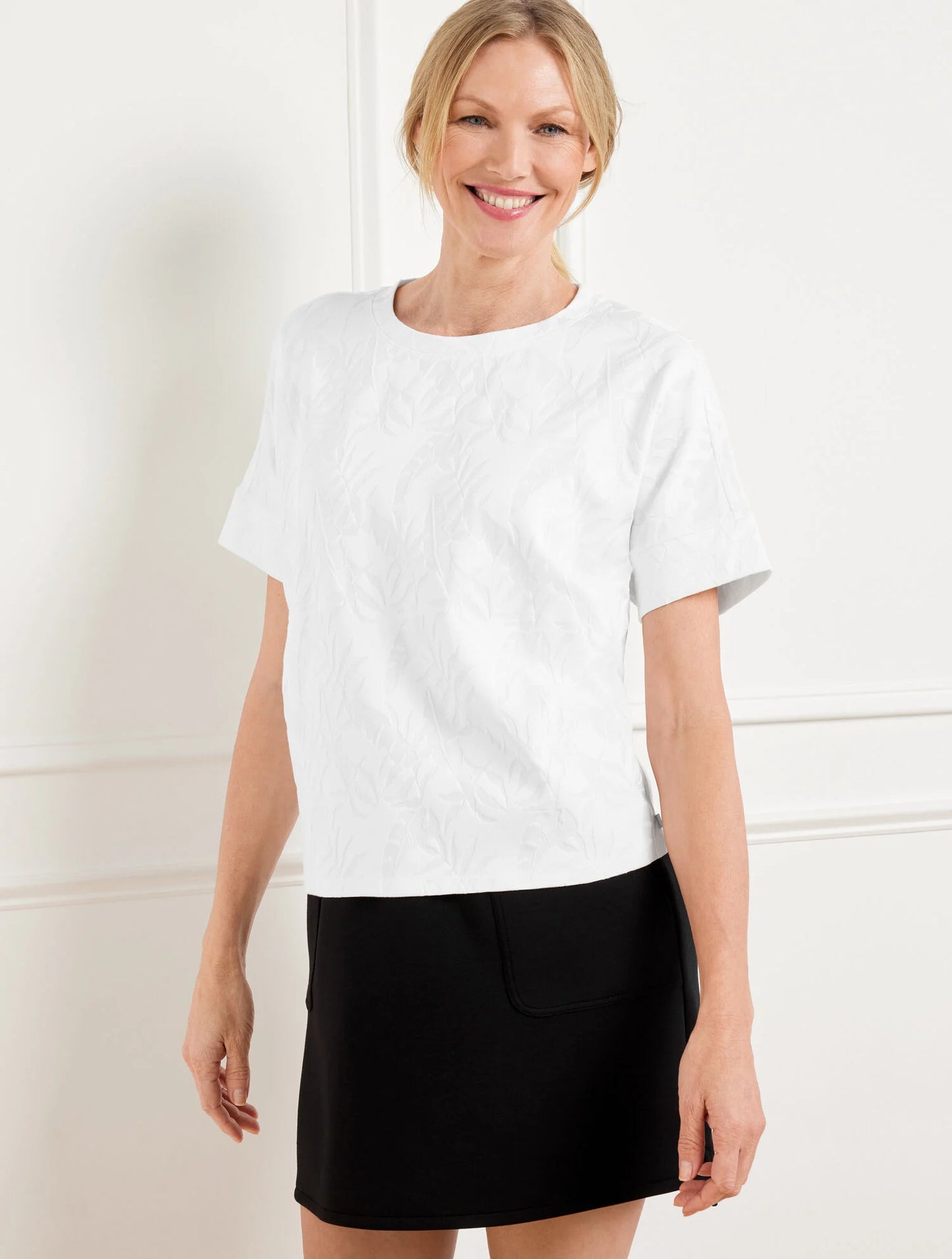 Jacquard Crewneck Tee - Botanical Bliss