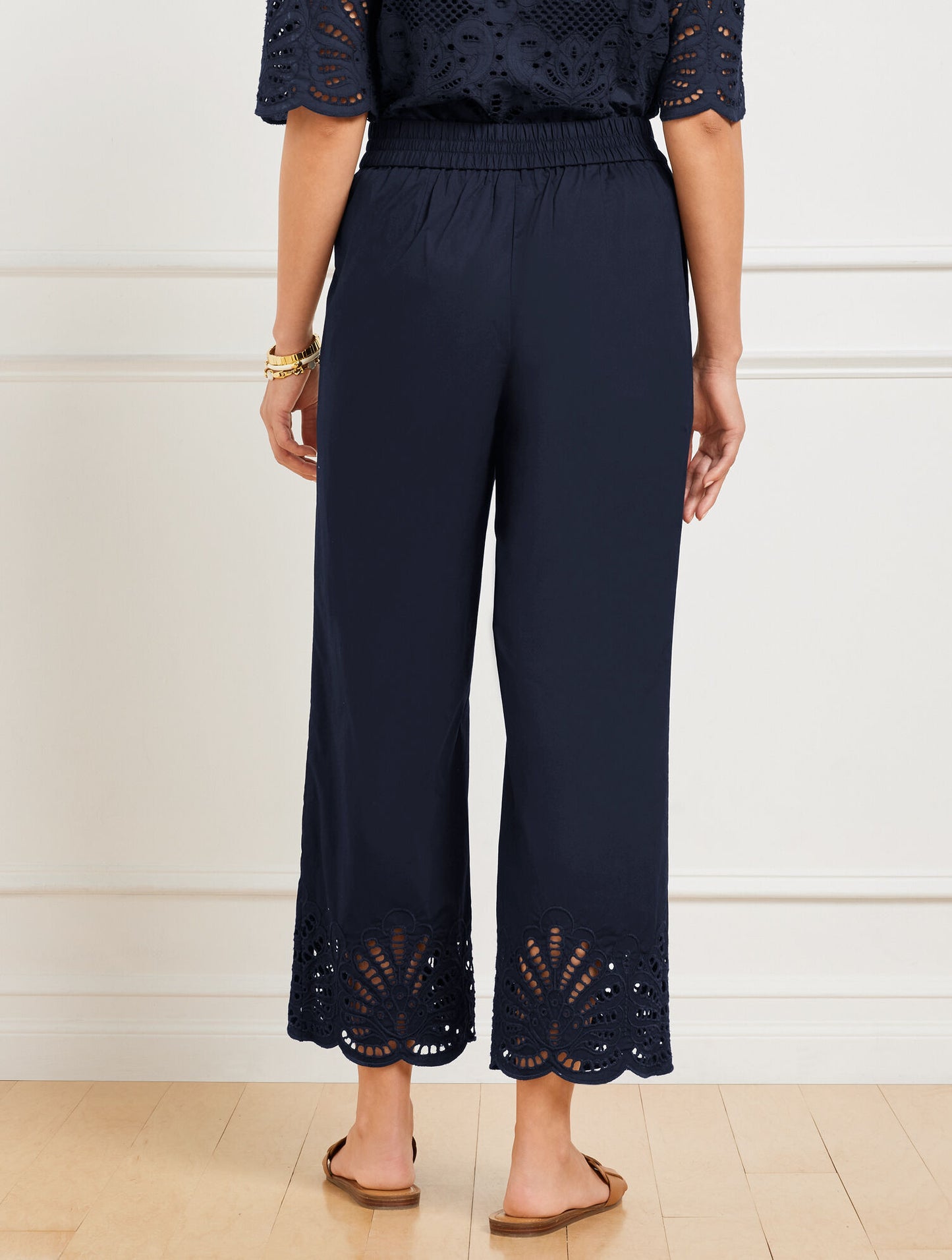 Wide Crop Pull-On Fresh Poplin Pants - Eyelet Hem
