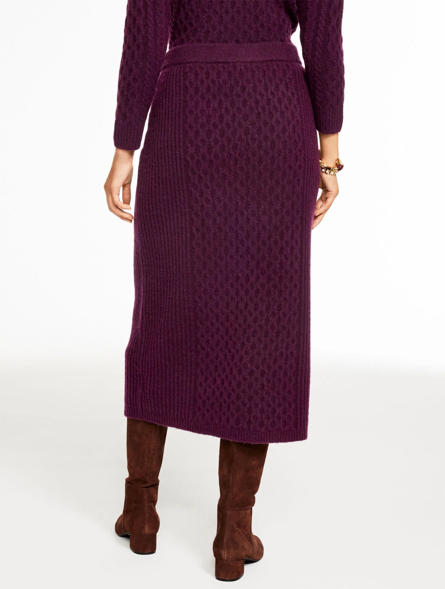 Mixed Cable Knit Midi Skirt