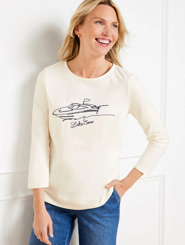 Embroidered Boat Crewneck Tee
