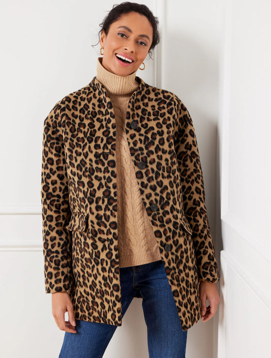 Leopard Wool Blend Coat