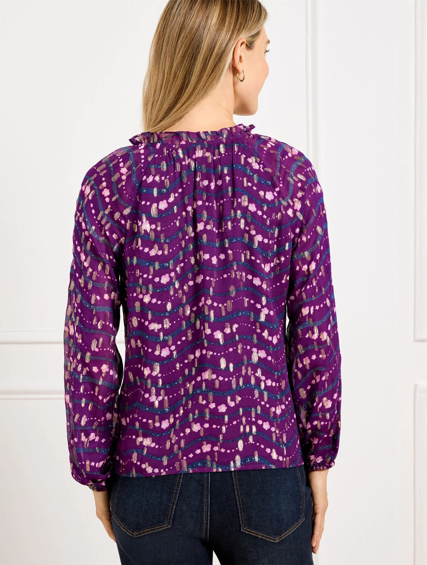 Ruffle Neck Top - Wavy Floral