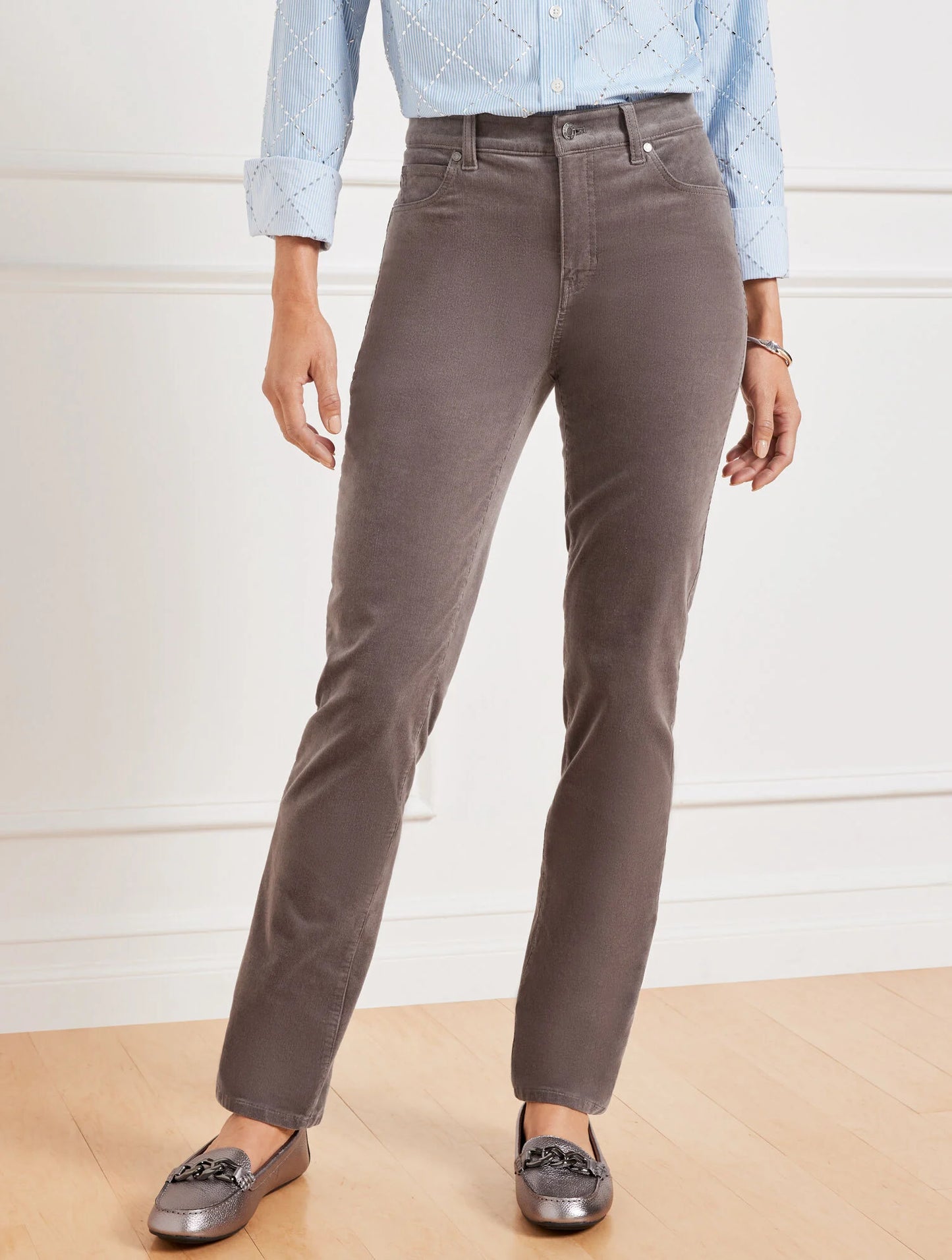 Stretch Corduroy Straight Leg Pants - Solids