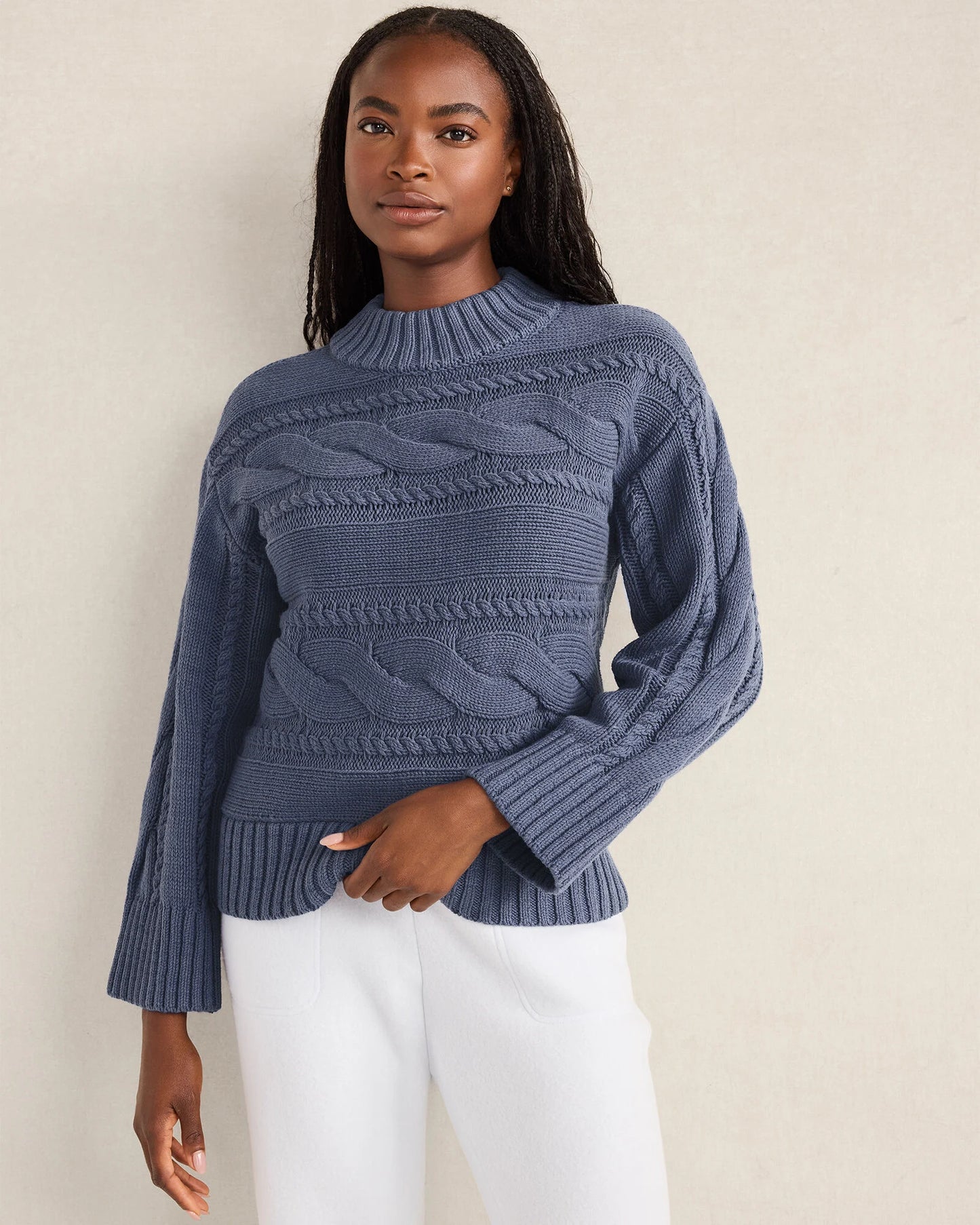 Cotton Blend Horizontal Cable Sweater