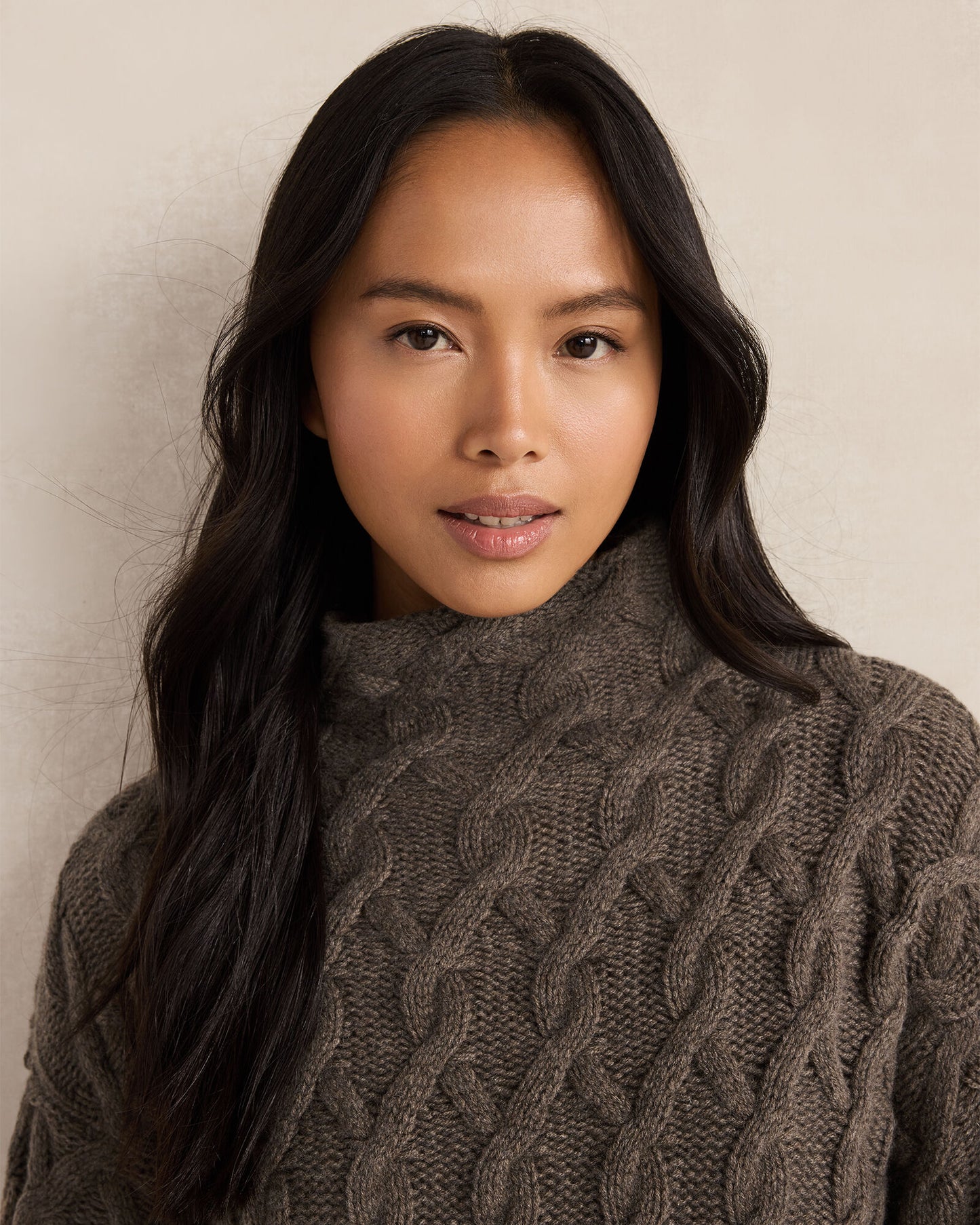 Cashmere Allover Cable Mockneck Sweater