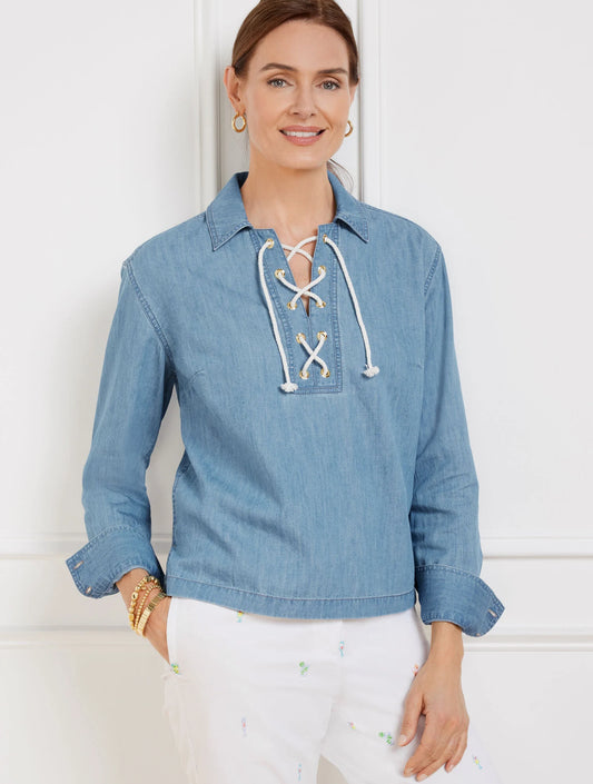 Lace Up Denim Top - Amalfi Wash