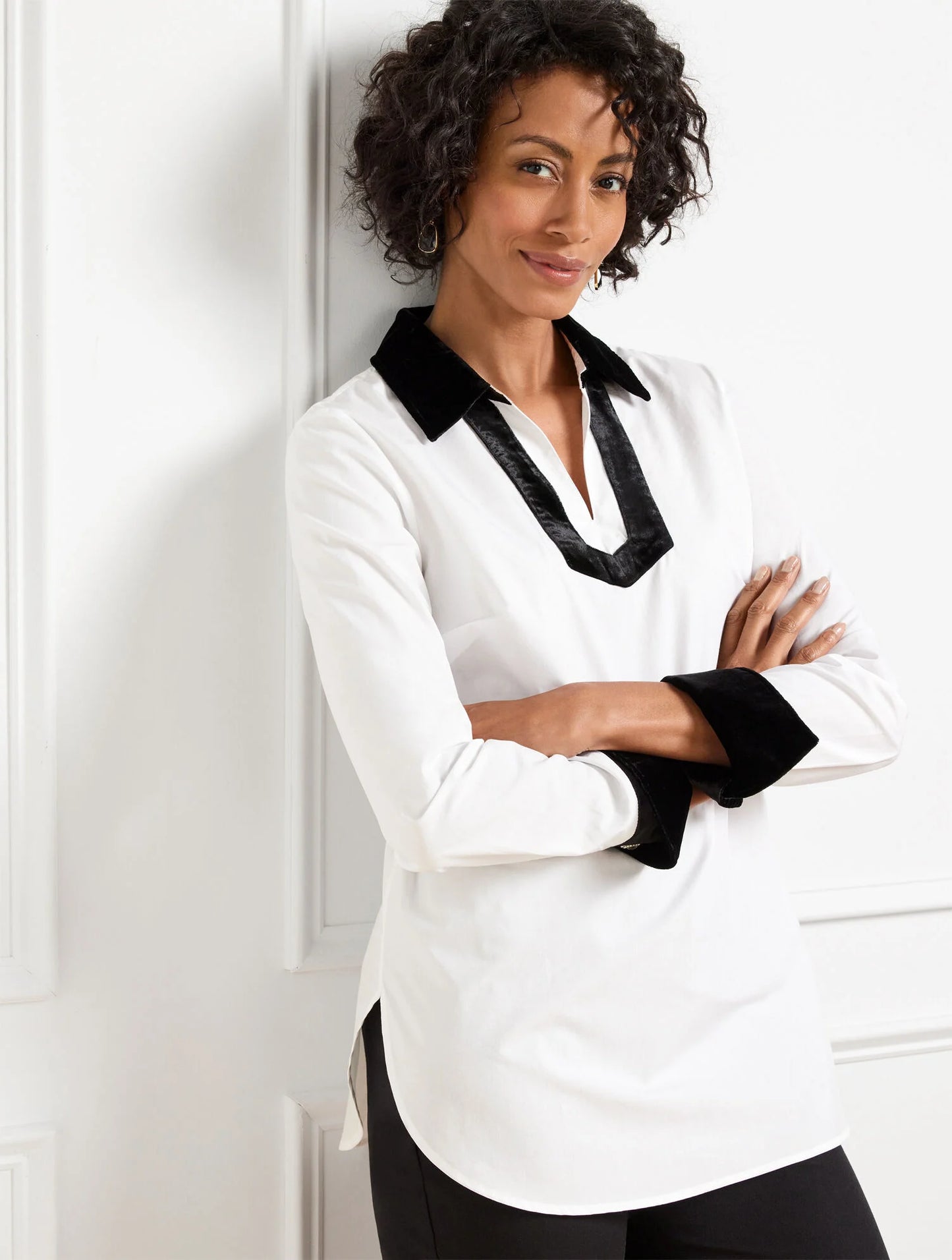 Velvet Trim Poplin Tunic