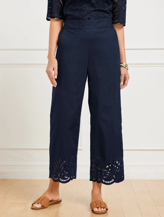 Wide Crop Pull-On Fresh Poplin Pants - Eyelet Hem