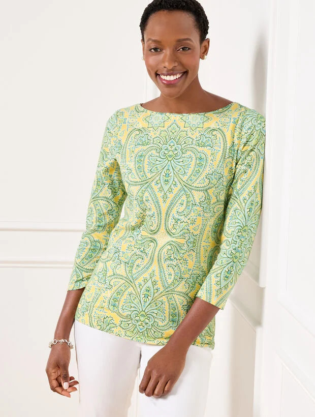 Bateau Neck Tee - Dazzling Paisley