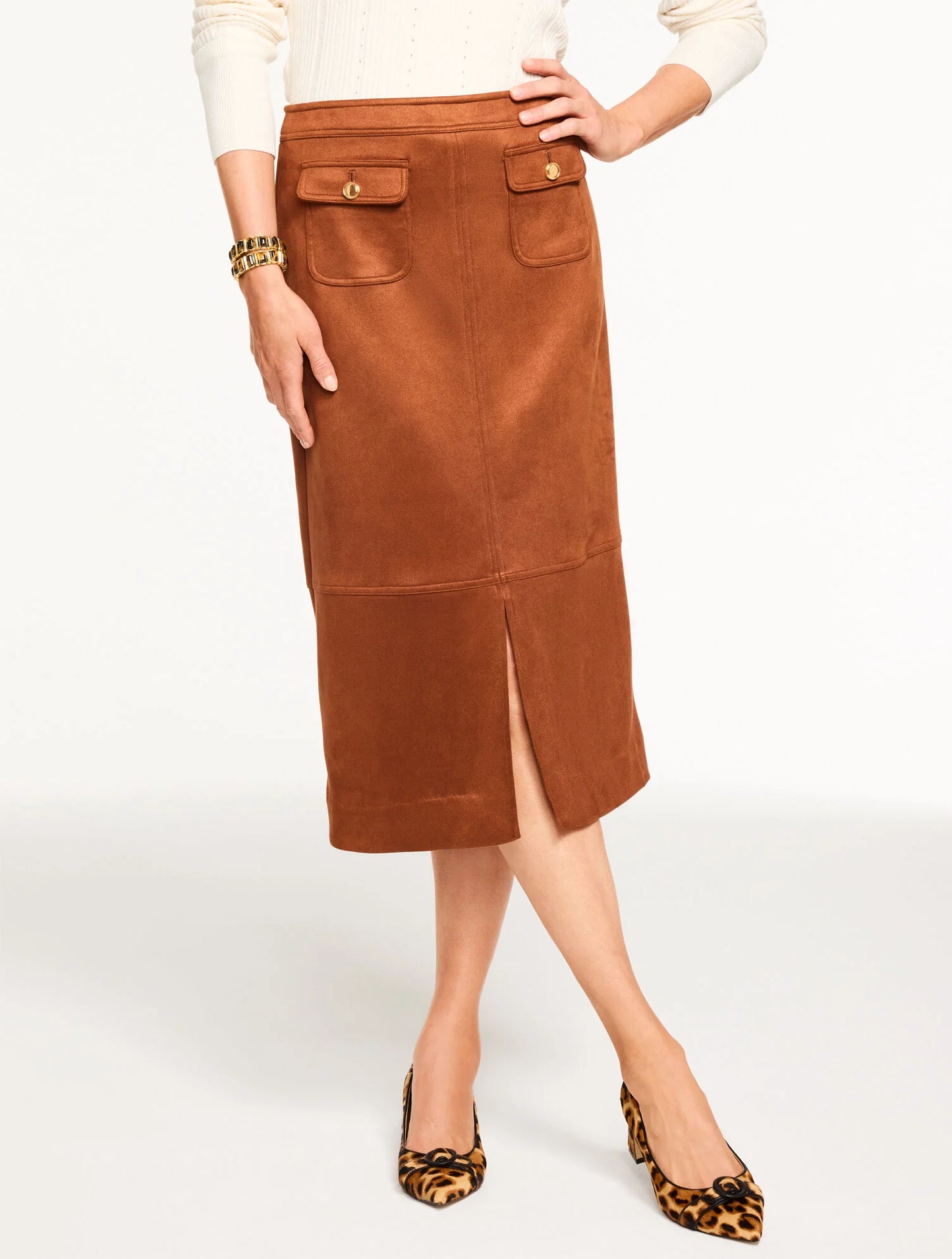 Faux Suede Midi Skirt