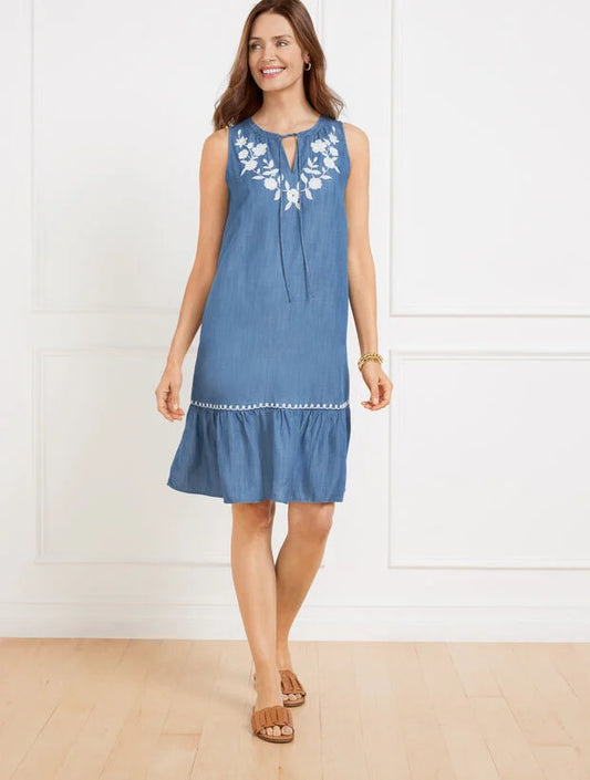 Embroidered Drop Waist Dress