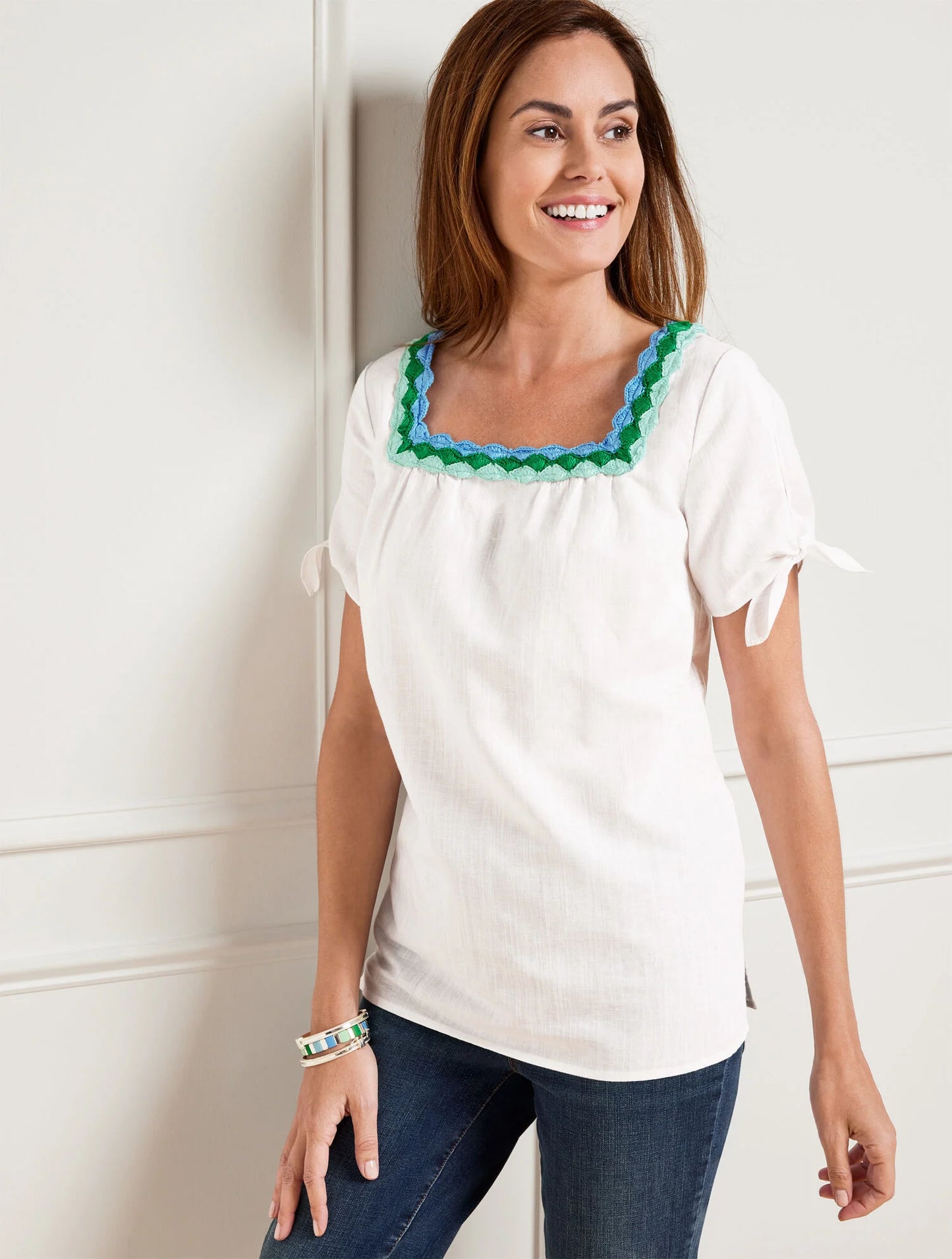 Crochet Trim Linen Top