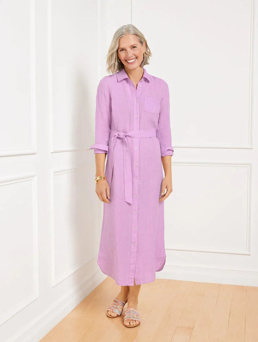 Cross Dyed Linen Shirtdress - Lavender